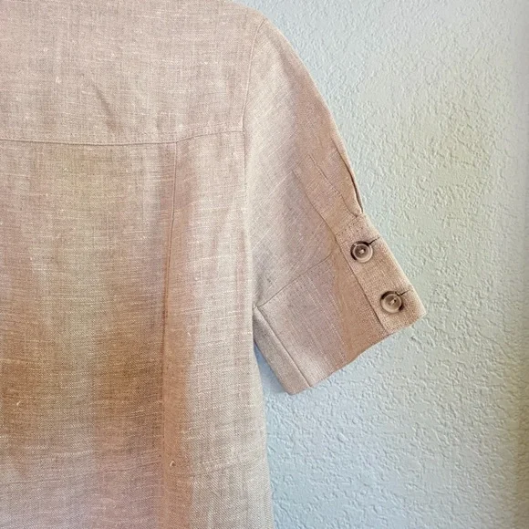 Harve Benard Linen Classic Vintage Preppy Minimalist Button Up Tan Shirt Dress M - Picture 6 of 9